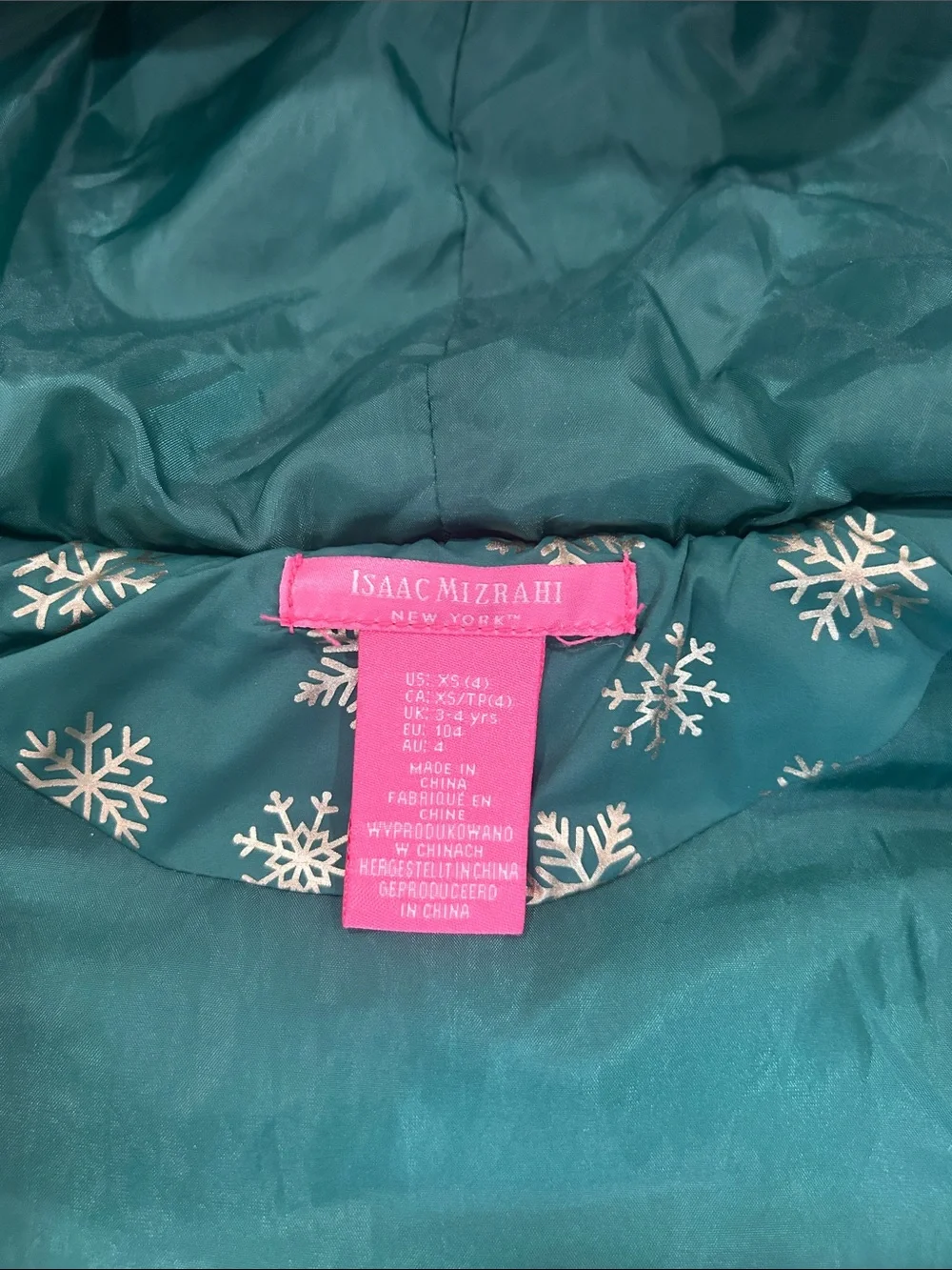 Isaac Mizrahi Girls Puffer Vest Size X-Small (4) Green Snowflake Hooded Faux Fur